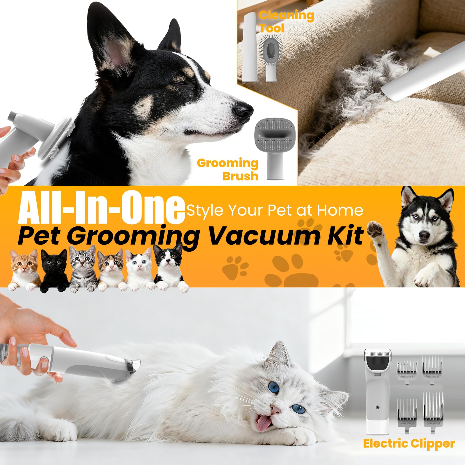 FIXR Dog Grooming Vacuum components illustrate all-in-one grooming tools.
