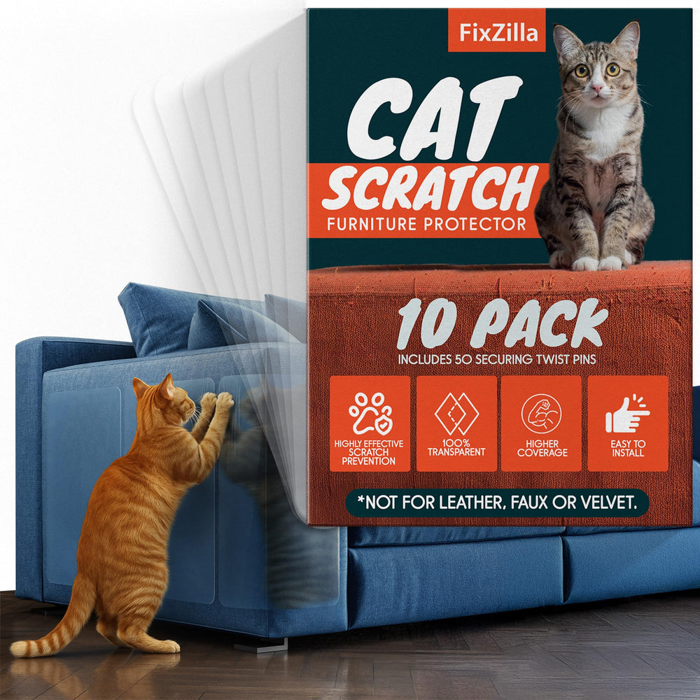 FixZilla cat scratch protector pack shot demonstrates durable defense for upholstery against clawing