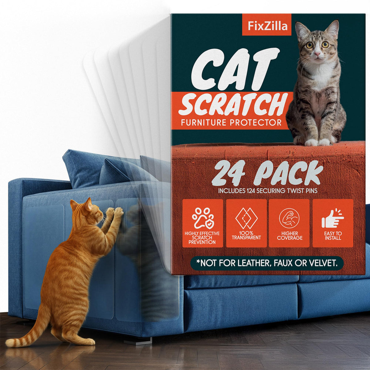 FixZilla cat scratch protector sofa guard safeguards upholstery while keeping decor discreet.