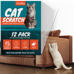 FixZilla couch protector in clear adhesive backing shields sofa from cat claws.