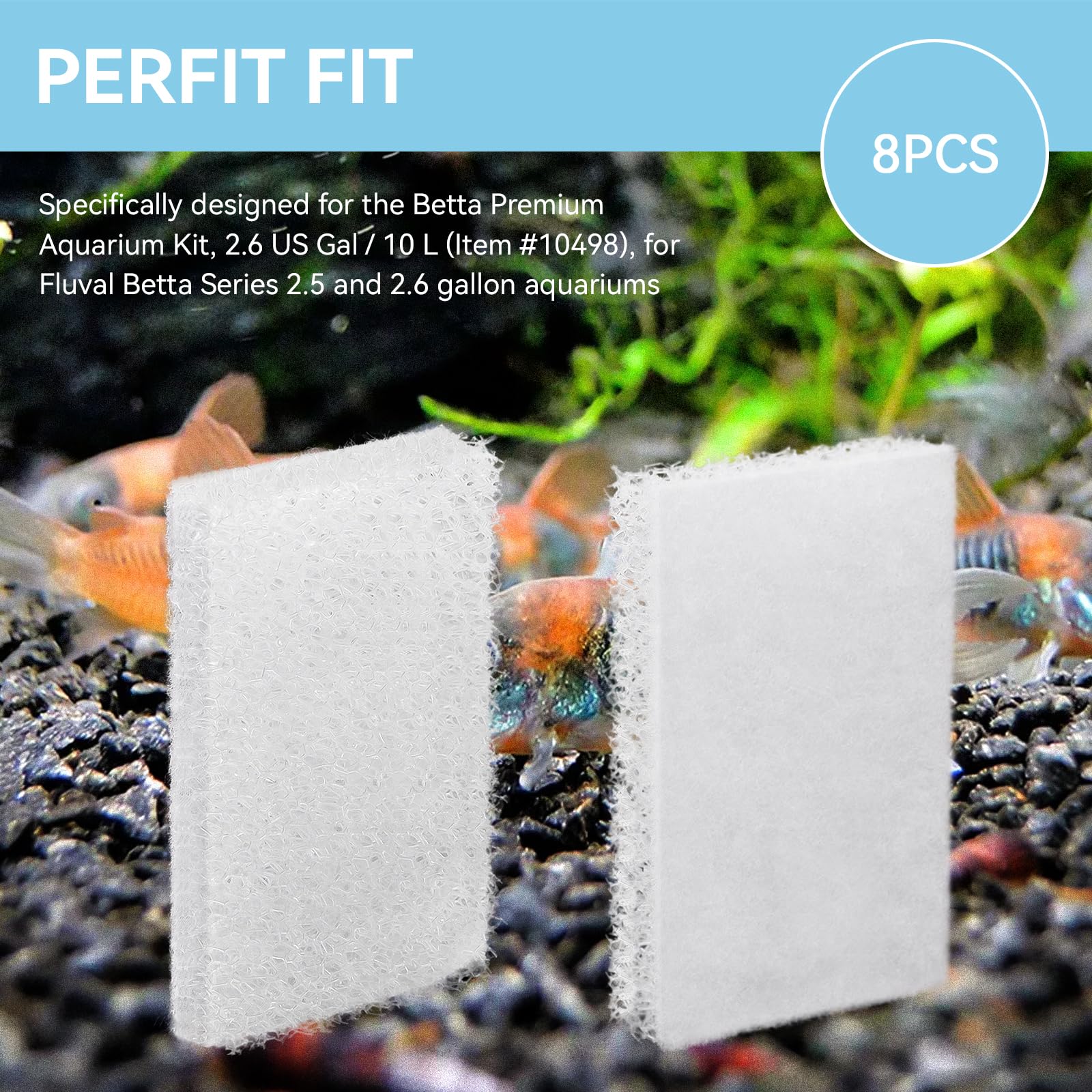 FKBYM pad-fit comparison showing snug compatibility with Fluval Betta 2.5/2.6 gal