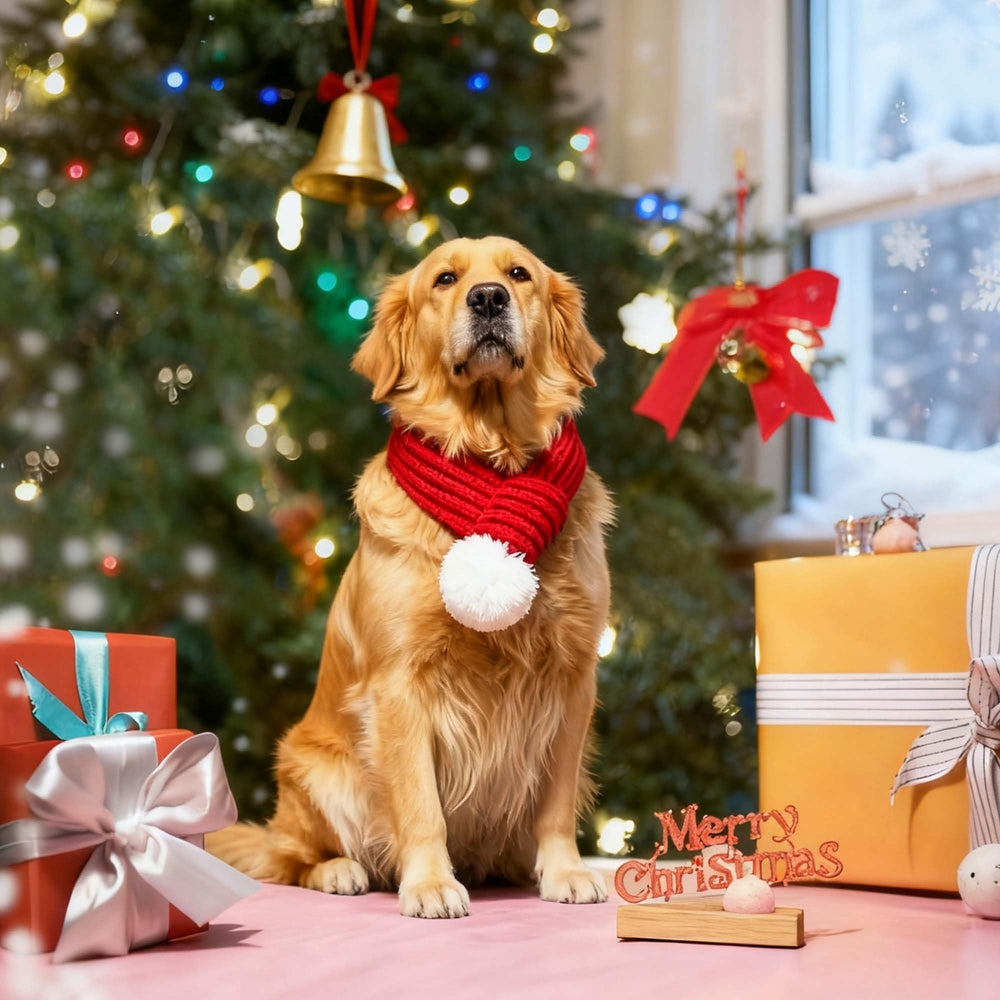 FLAdorepet adjustable Santa scarf on dog with sliding-fit for secure wear