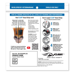 Flair Equine Nasal Strips on horse nose close-up for easy application and removal.