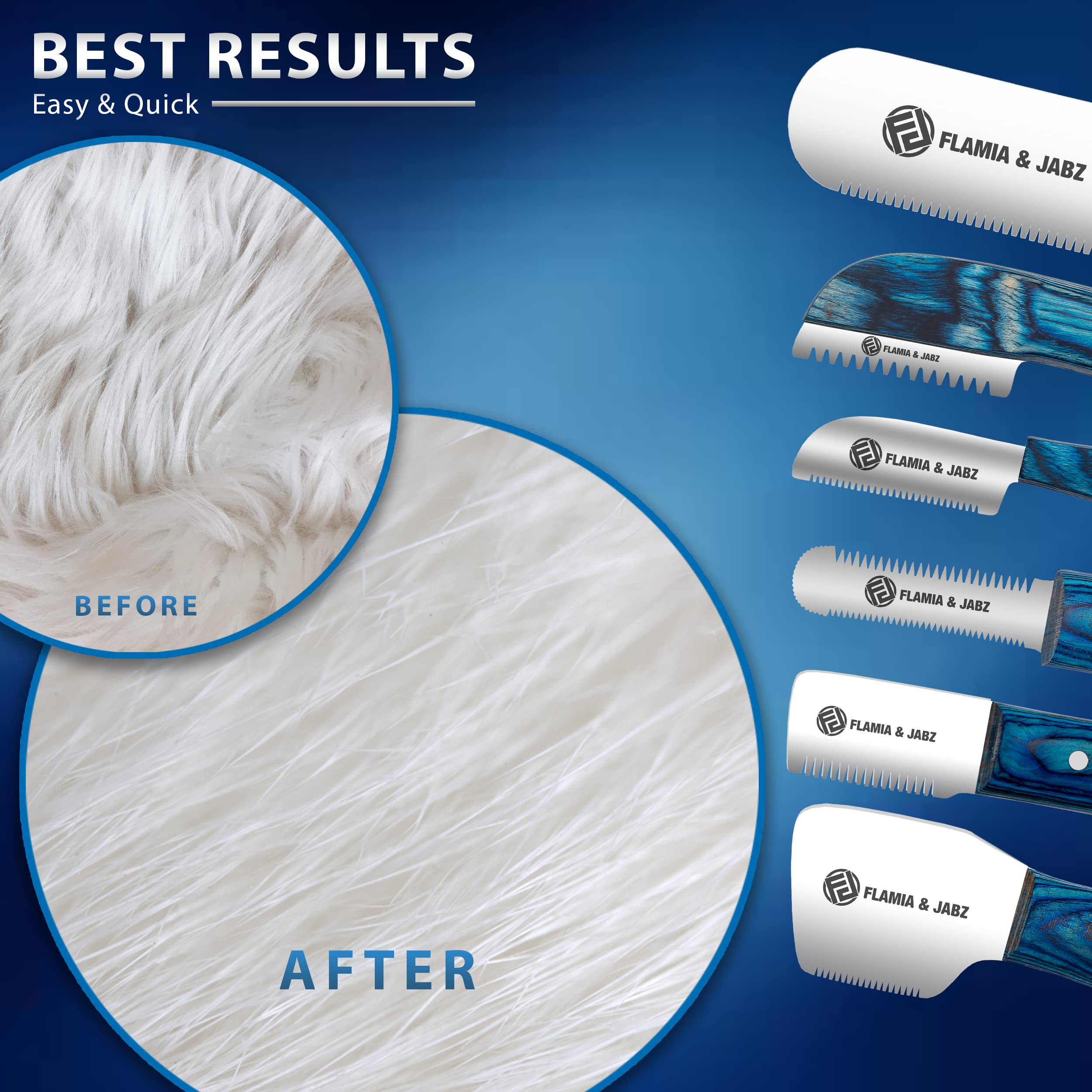 FLAMIA & JABZ coarse-teeth blade for faster thinning of undercoat.