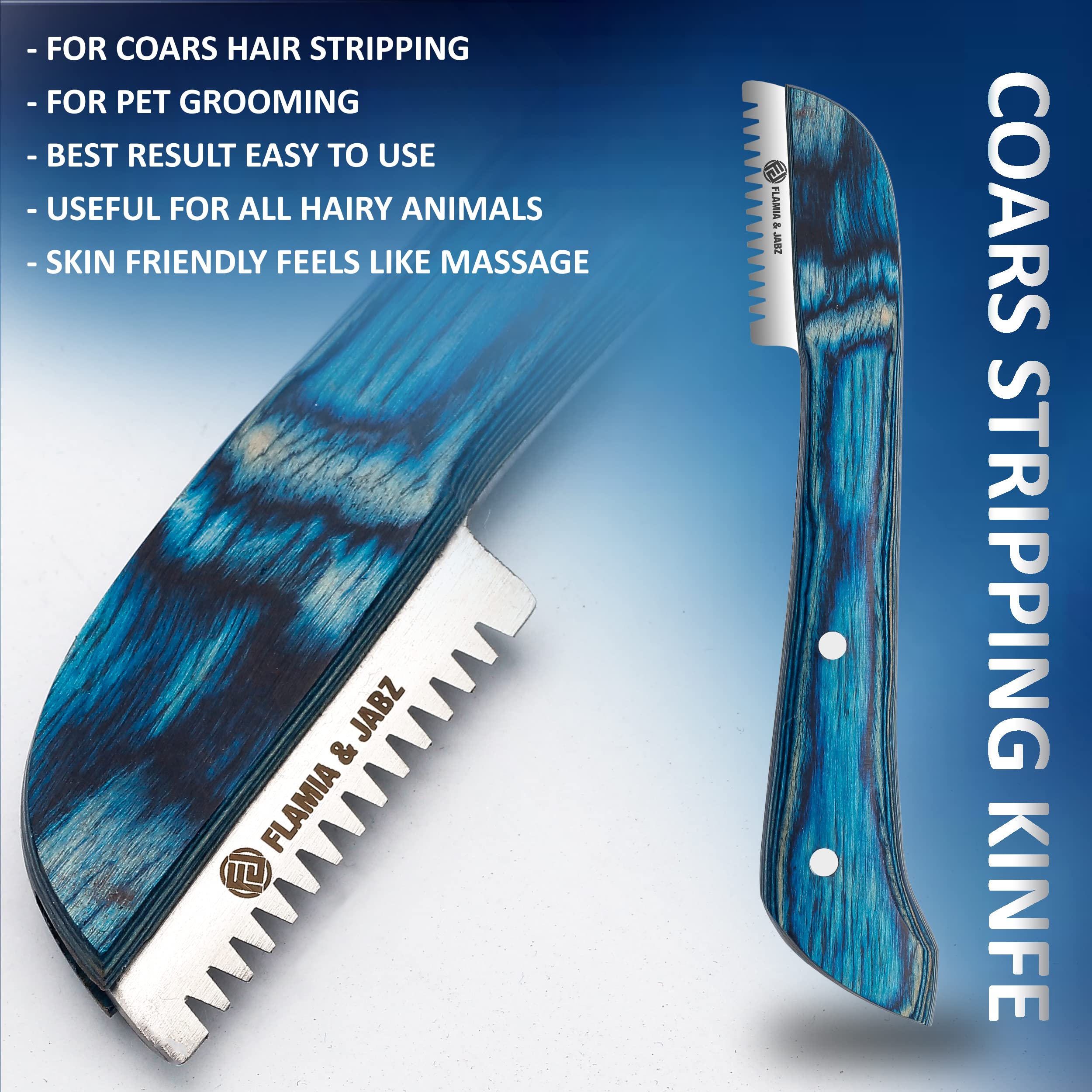 FLAMIA & JABZ fine-teeth blade for precise finishes on delicate coats.