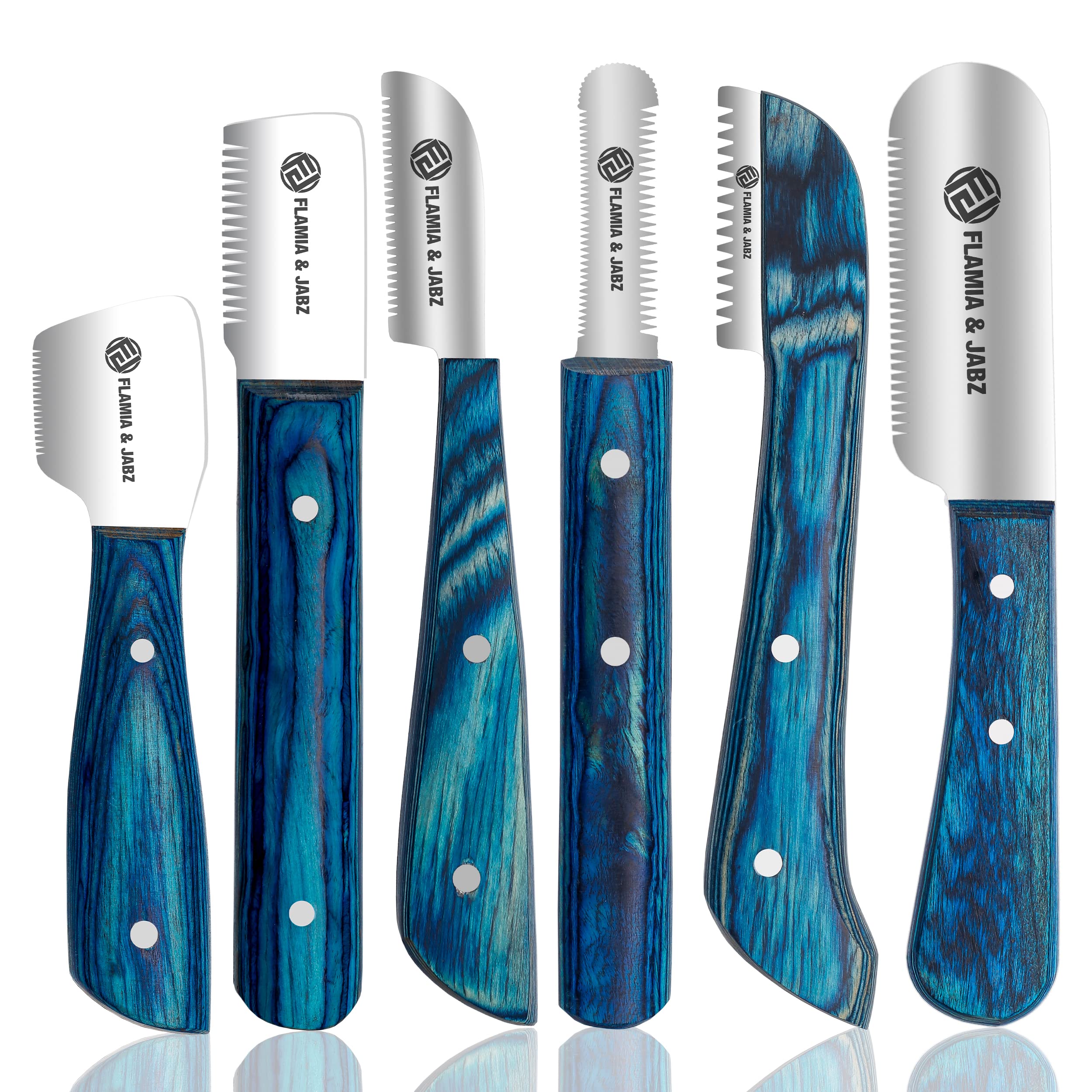 FLAMIA & JABZ stripping knife kit blue wooden handle for precise grooming.