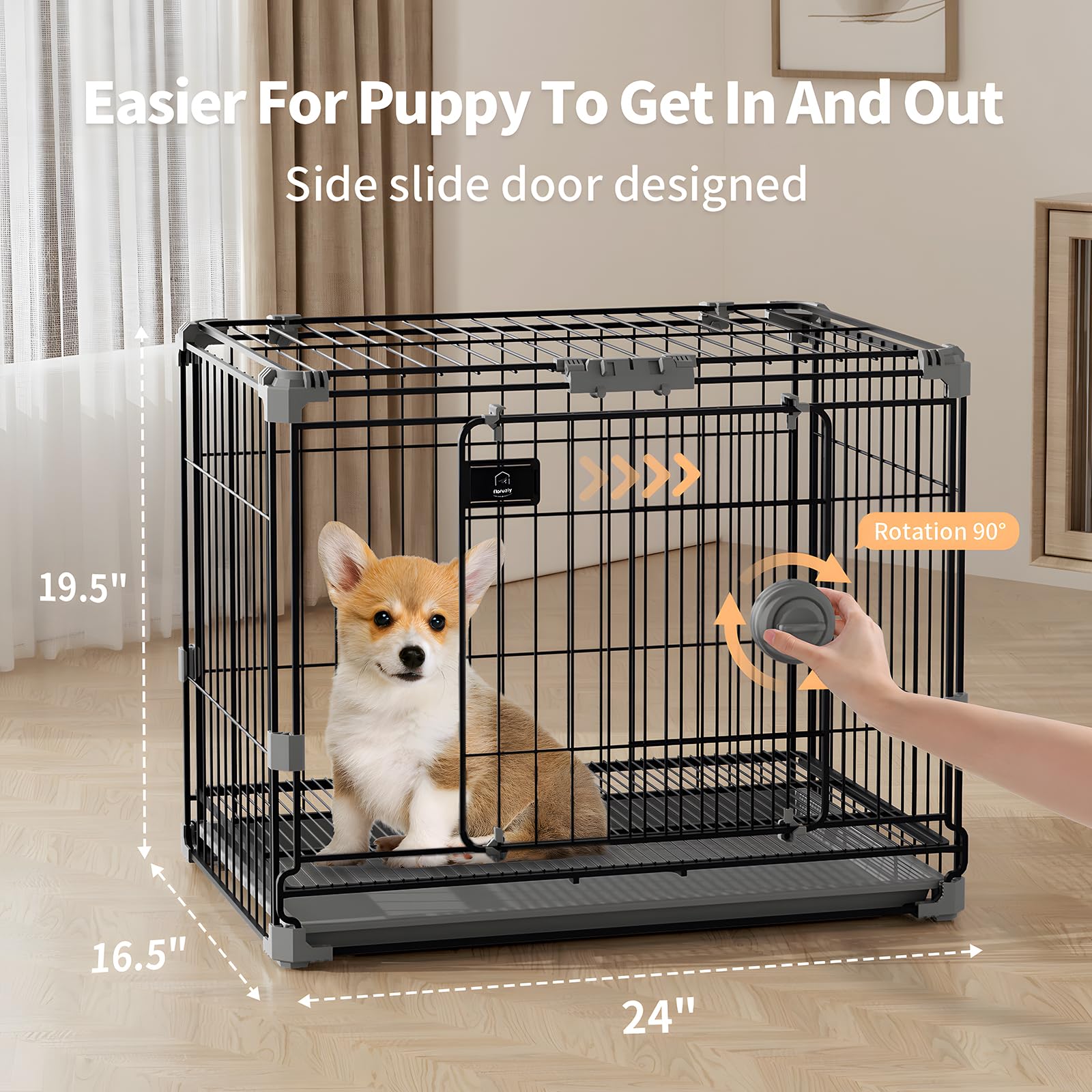 FLARUZIY 24in side-view crate showing sturdy metal construction.
