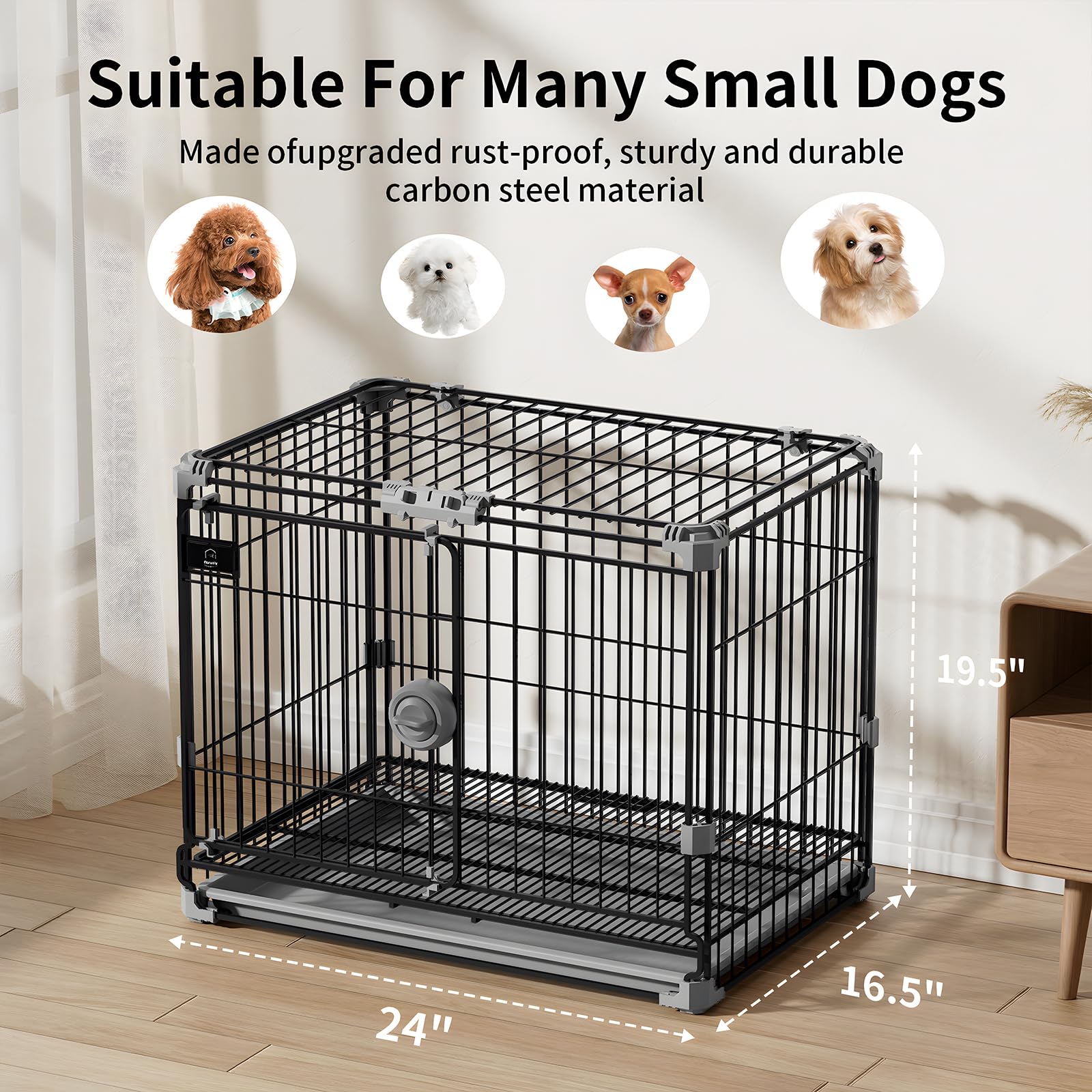 FLARUZIY durable metal dog crate suitable for puppies up to 25 lbs.