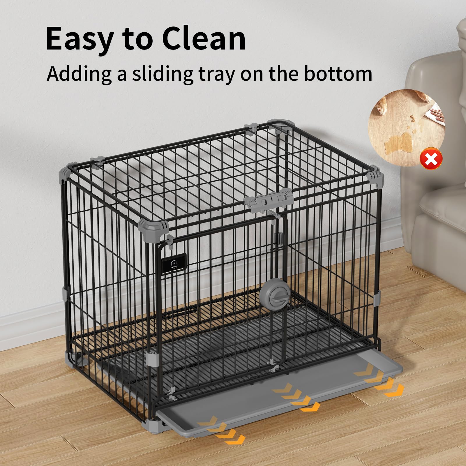 FLARUZIY crate with removable tray enables quick cleanups.