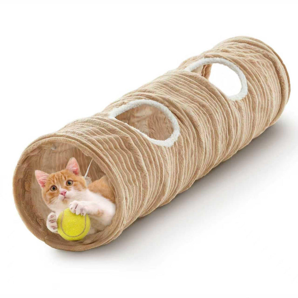 Flashing Fire cat tunnel center peephole invites curious cats for peek-and-play