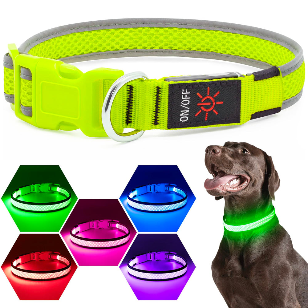 Flashseen collar LED con carga USB, sin baterías necesarias.