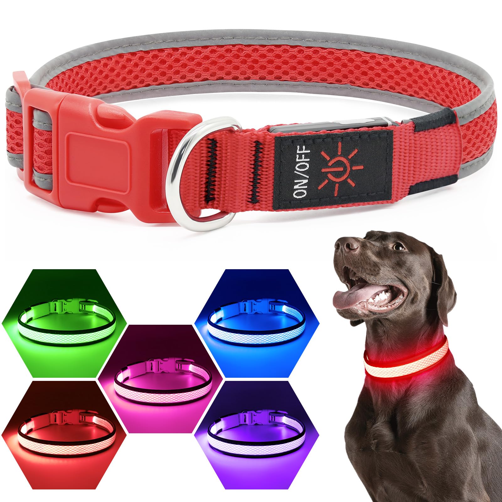 Collar Flashseen con recarga mediante cable, ideal para salidas sin baterías.