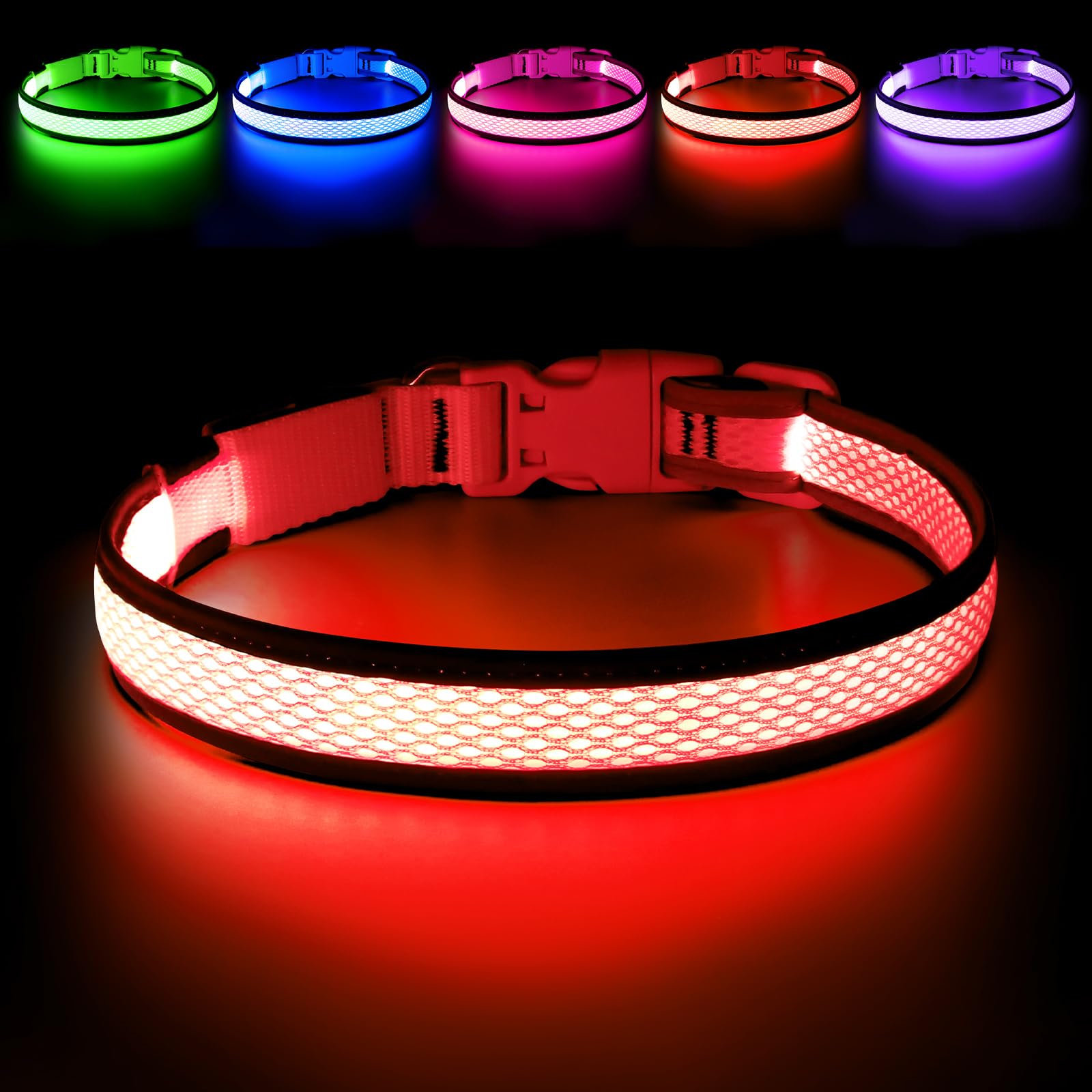 Collar Flashseen con luz nocturna para perros, mayor visibilidad en paseos.