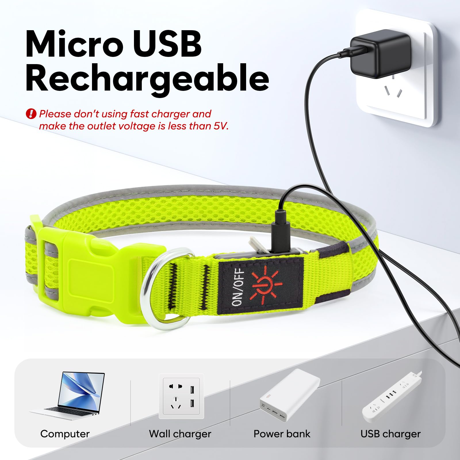Flashseen LED dog-collar-metal-d-ring-leash-attachment ensures secure leash connection.