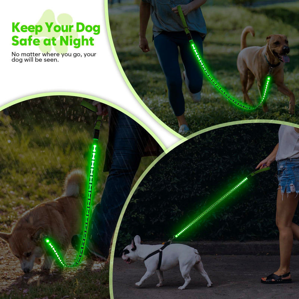 Flashseen green night-walk leash for safe evening outings