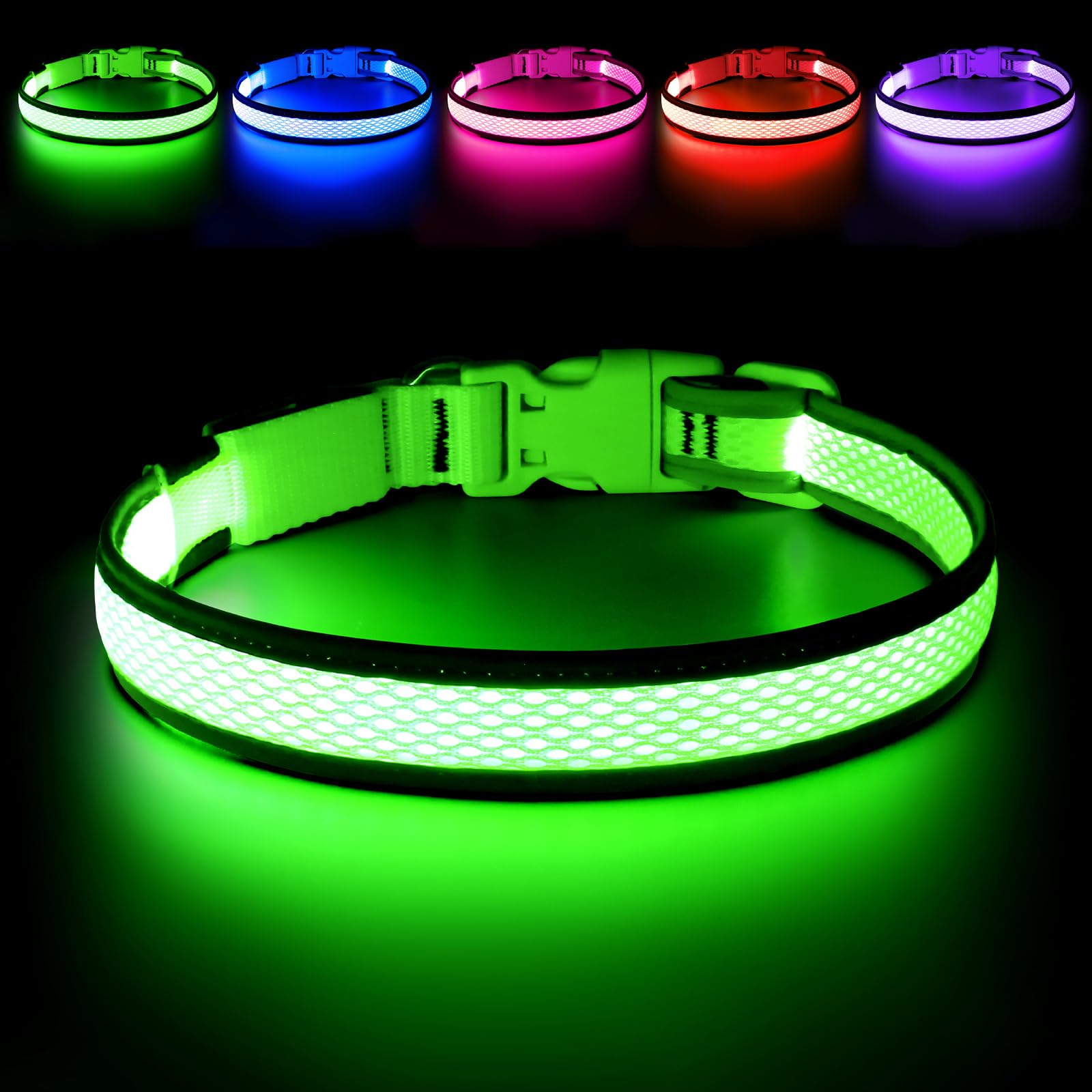 Flashseen LED dog collar highlights the brightest LED for safer night walks.