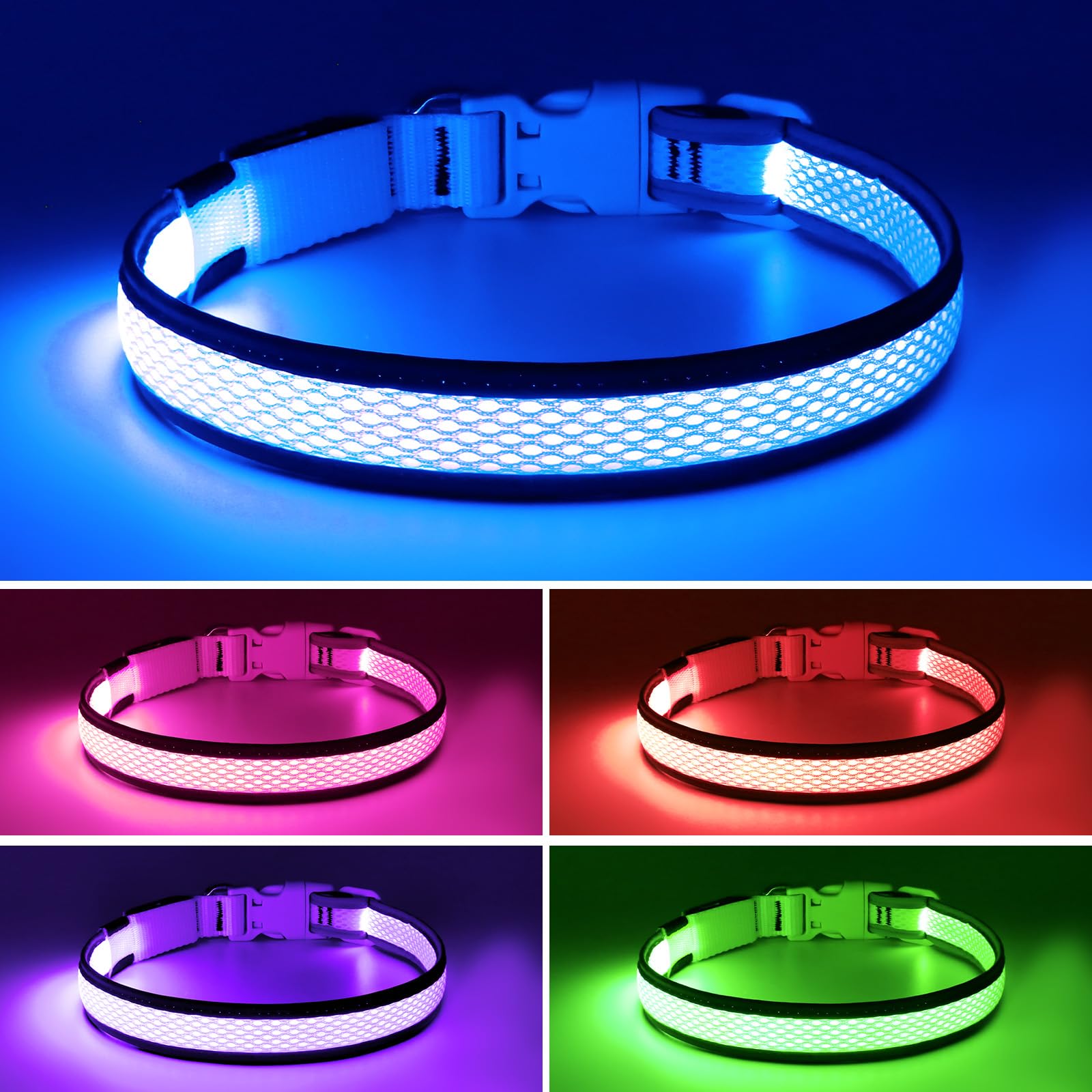 Flashseen LED dog collar charging indicator signaling USB recharge readiness.
