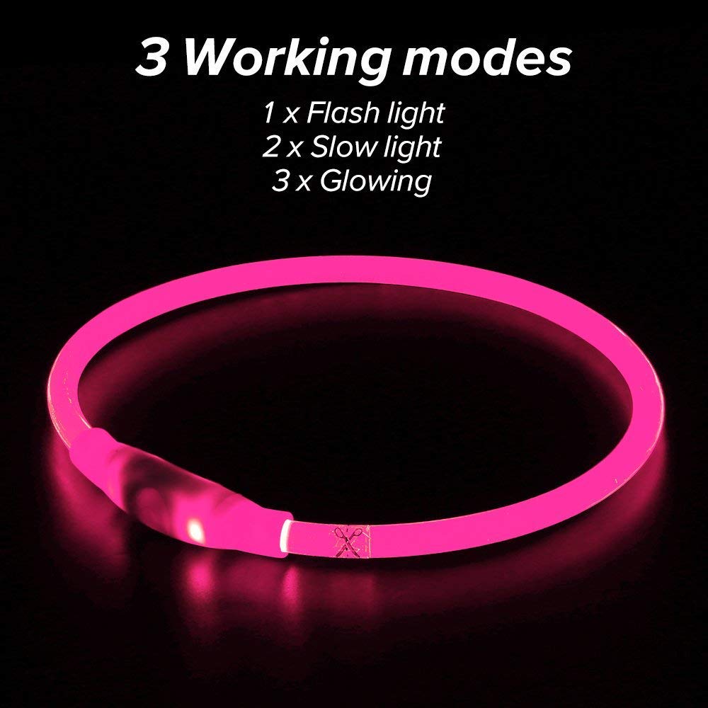 Flashseen collar offers three glow modes to tailor visibility during walks.