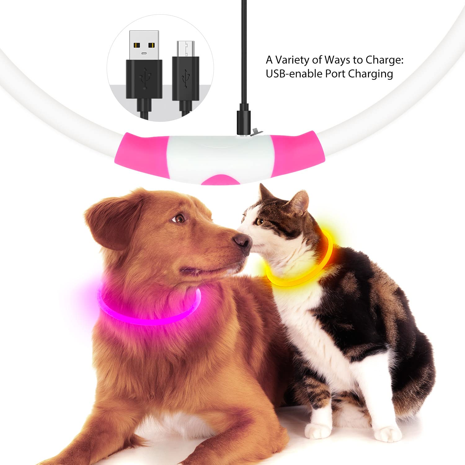 Flashseen USB rechargeable dog collar glows long after a quick USB charge.