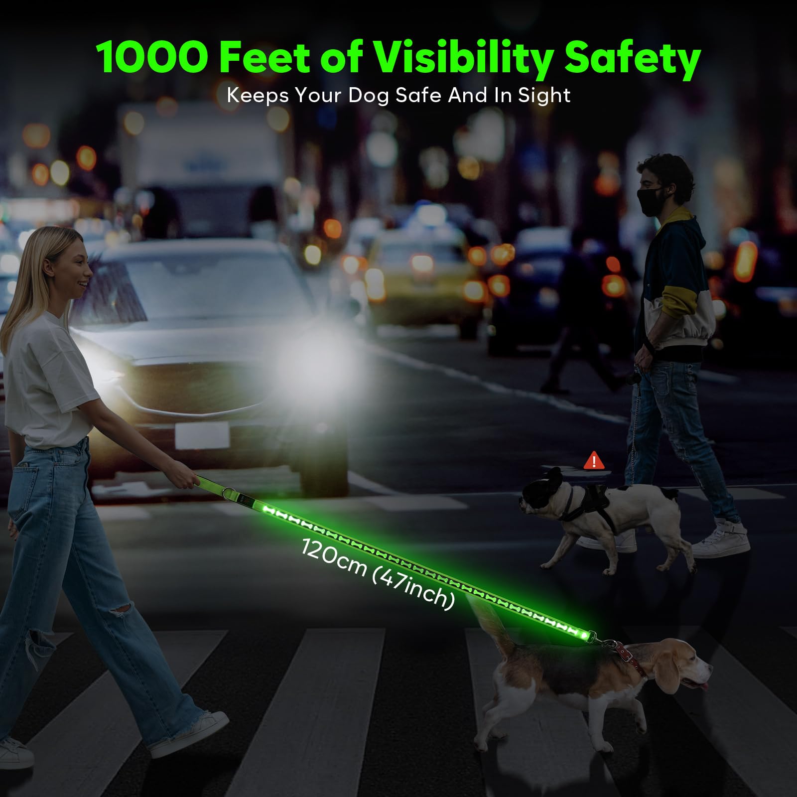 Flashseen light up dog leash side glow for dusk safety