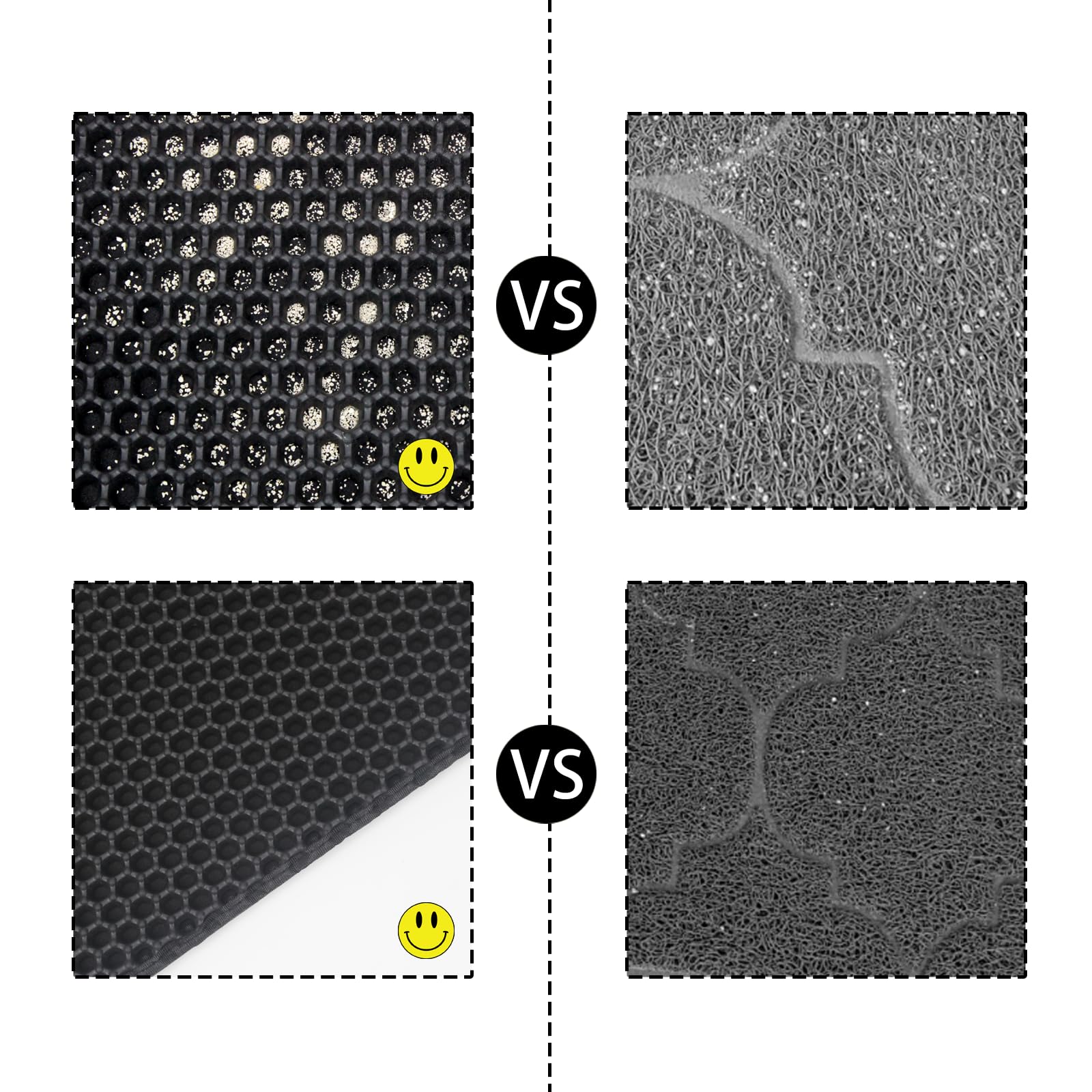 Flasidu cat litter mat anti-stick surface helps keep grime away.