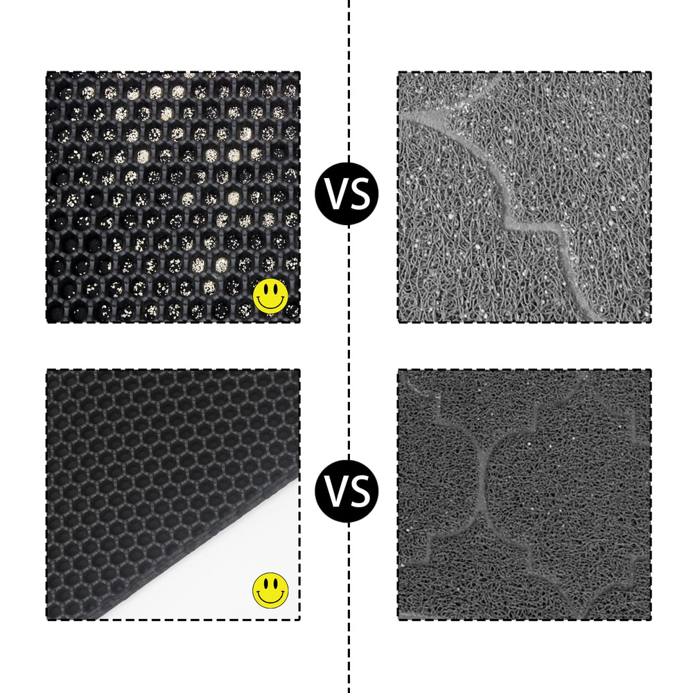 Flasidu cat litter mat anti-stick surface helps keep grime away.