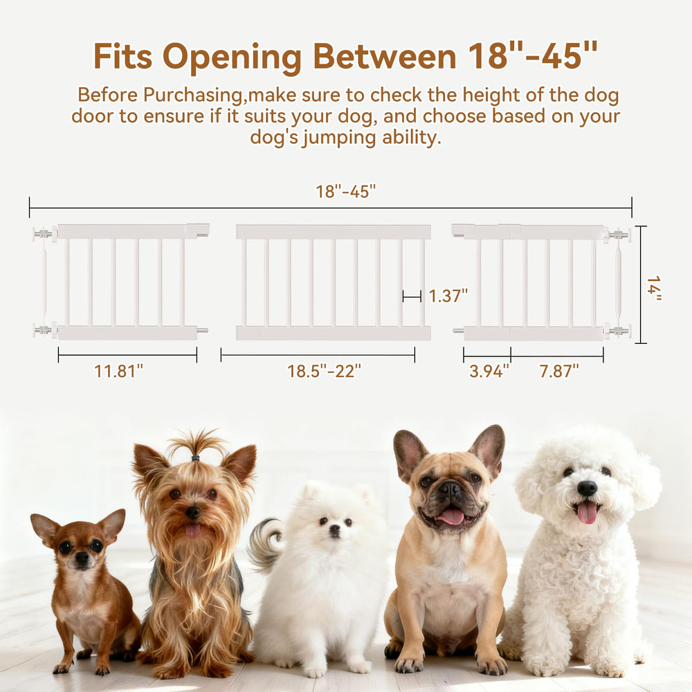 Fldofaves dog gate extension kit shows width adjustment from 18 to 45 inches