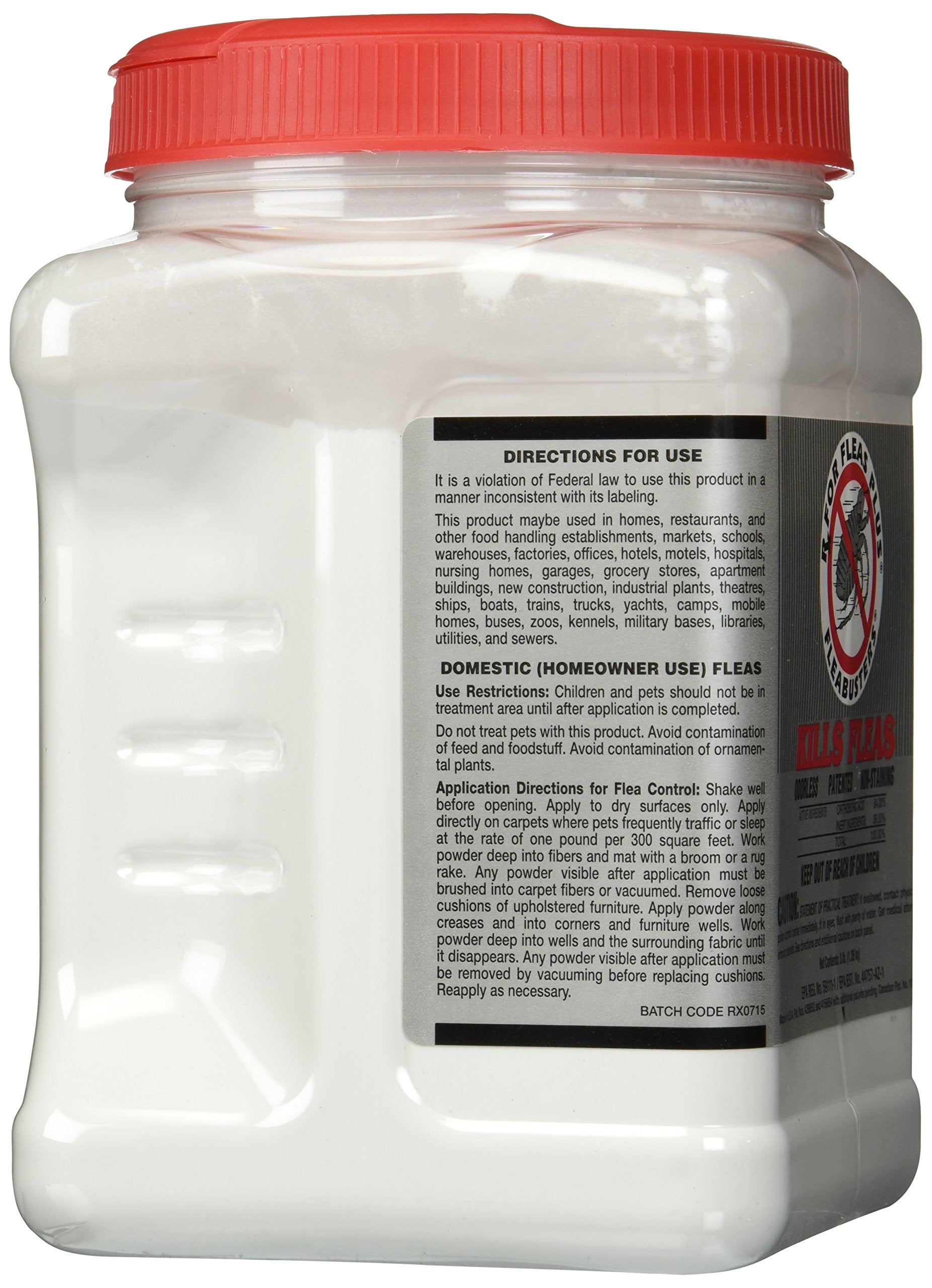 Fleabusters Rx for Fleas Plus room-coverage scene showing five-room reach for home flea management