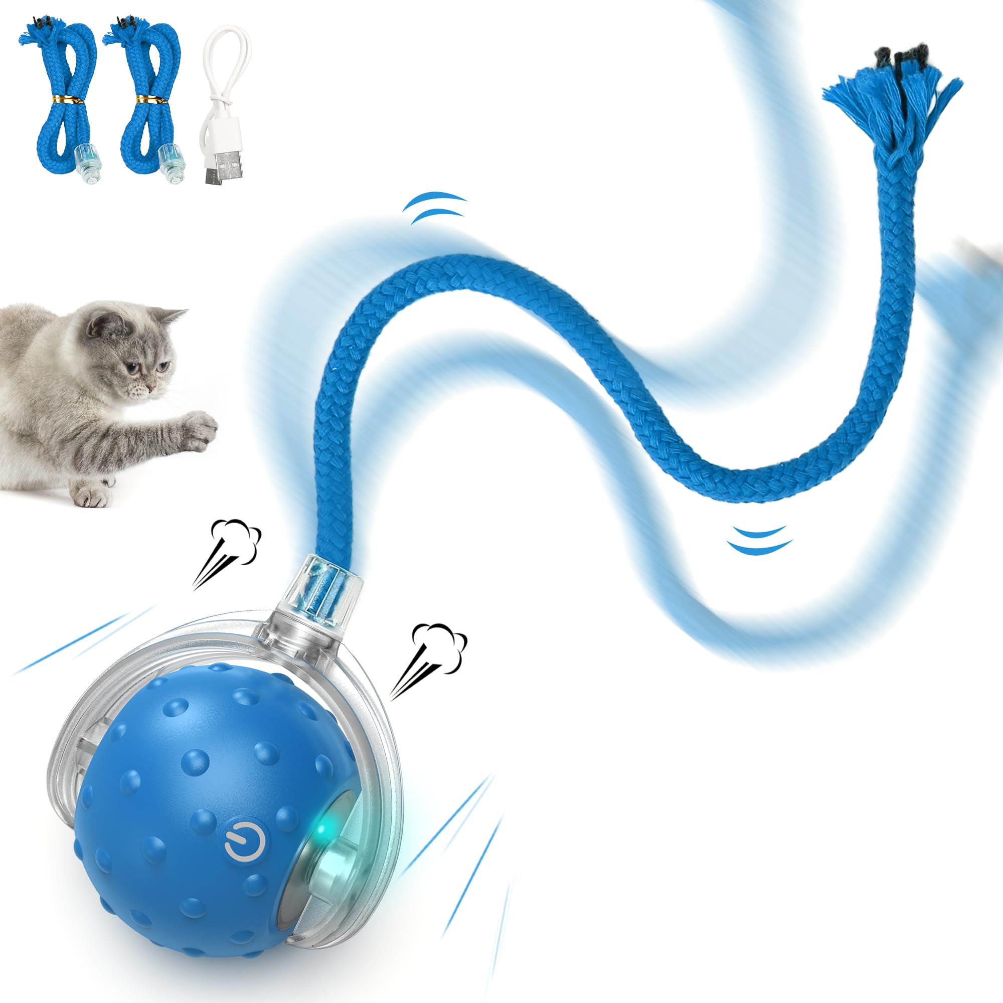 FLERDMAU cat ball front view shows fast rolling for indoor exercise
