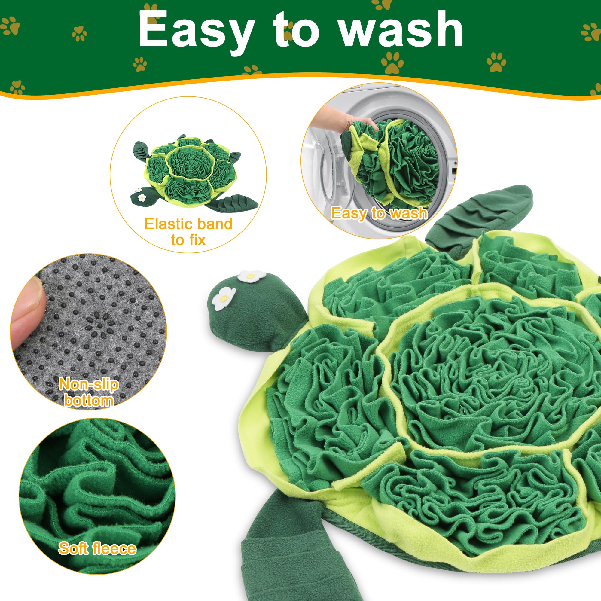 FLERDMAU Snuffle Mat interactive puzzle dog-sniff image shows brain-stimulating enrichment during treats.