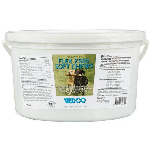Flex 2500 Soft Chews bottle, convenient joint support for dogs to enhance daily mobility.