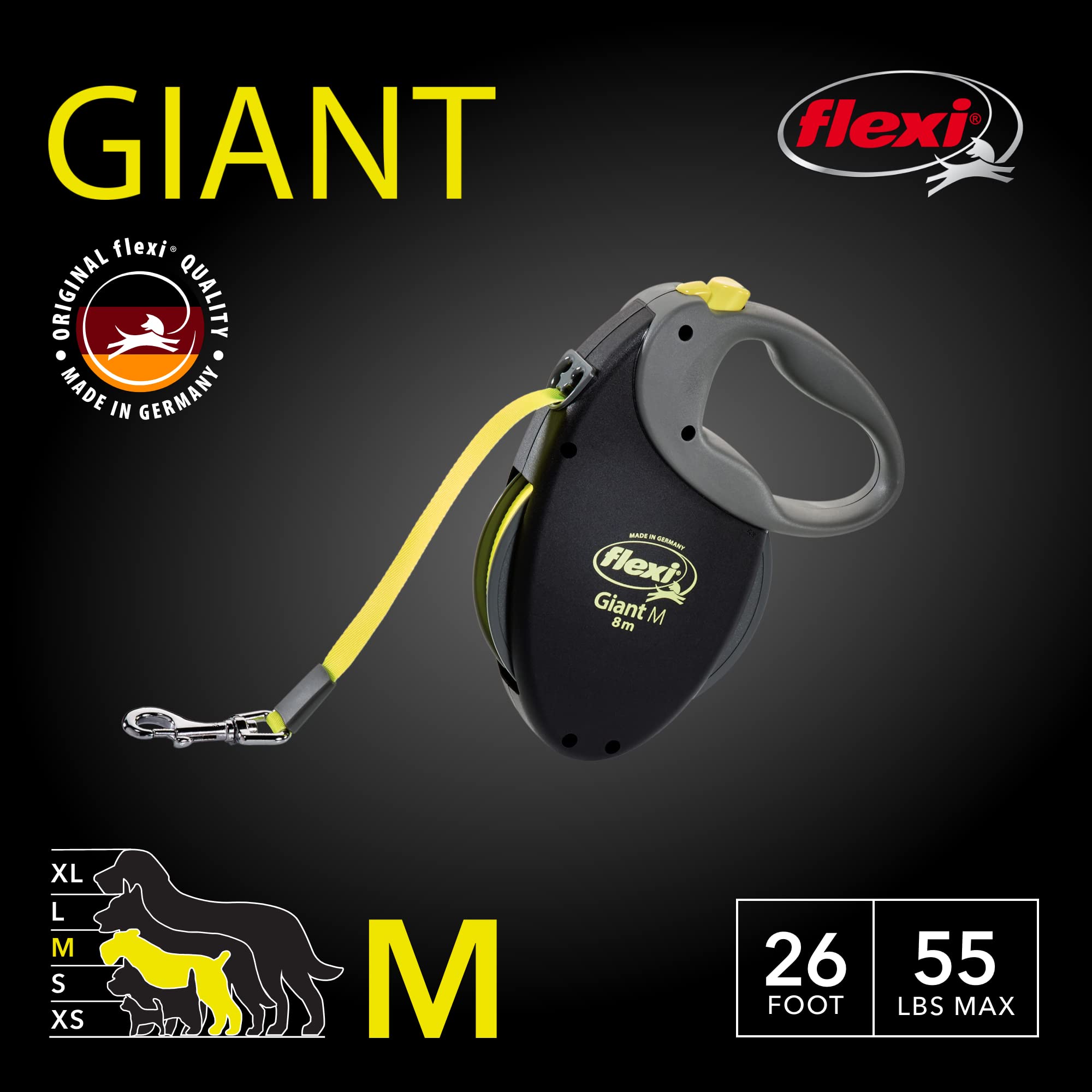 FLEXI Giant Tape brake system close-up shows smooth one-handed stopping.