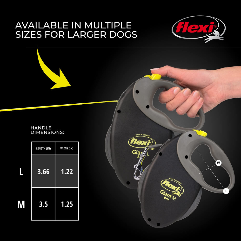 FLEXI Giant Tape leash in park setting illustrating comfortable freedom with safety.