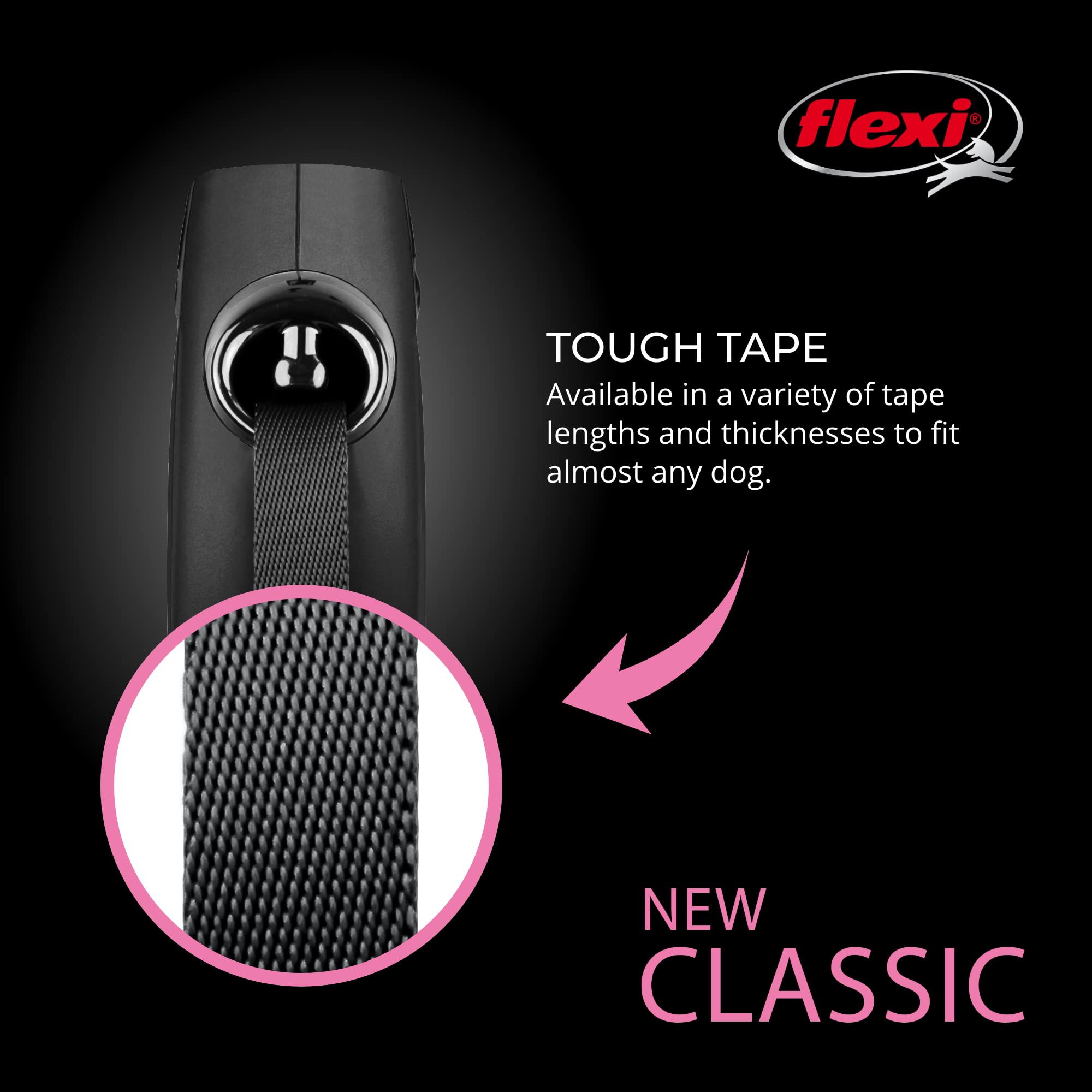 FLEXI New Classic 360-degree tape guidance keeps the leash tangle-free.