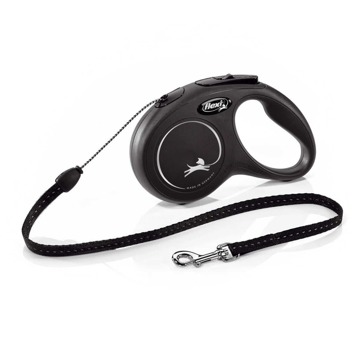 FLEXI New Classic Cord Leash black outer view shows 16 ft reach for controlled freedom