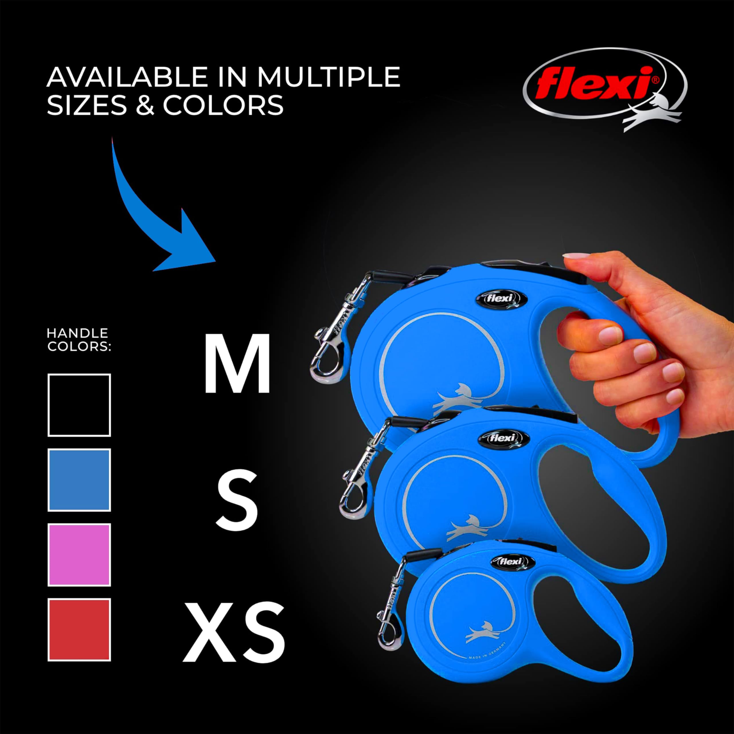 FLEXI New Classic blue 360-cord guidance demonstrates smooth extension.