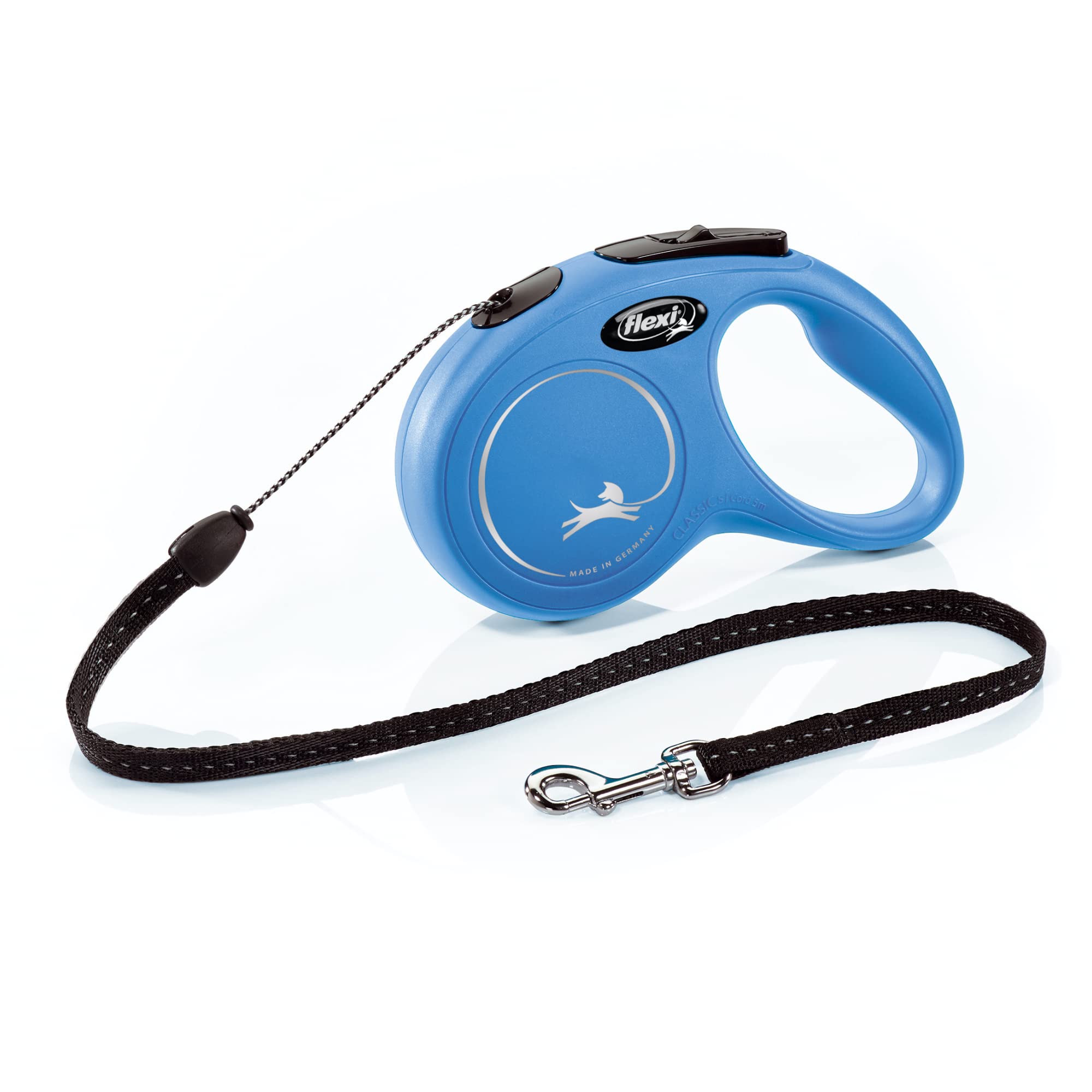 FLEXI New Classic blue leash extended cord for smooth, tangle-free walks.