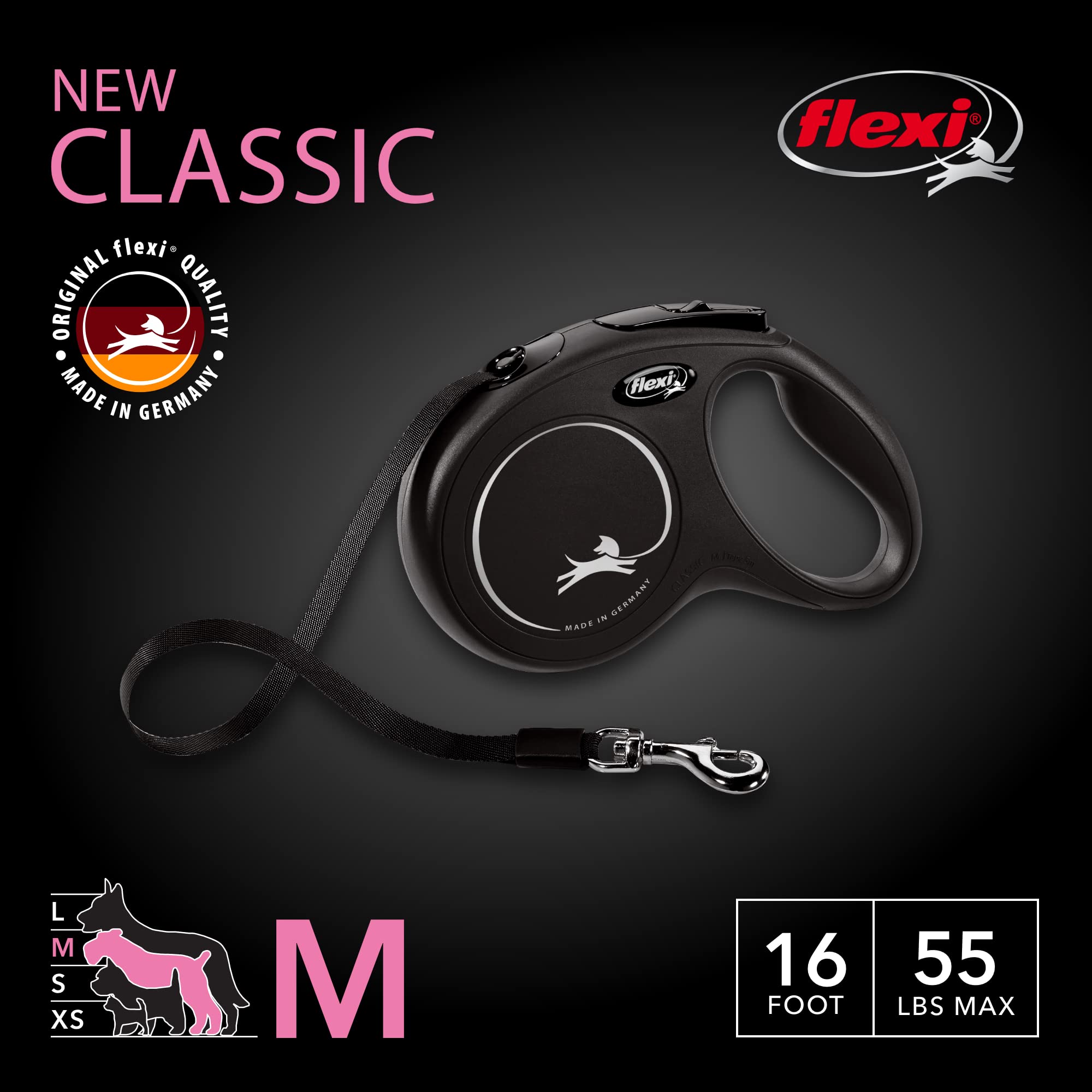Flexi New Classic with one-handed brake for quick stops during urban strolls