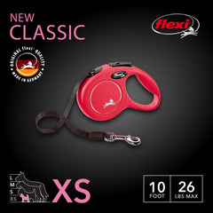 FLEXI New Classic tape leash red ergonomic handle designed for comfortable one-handed operation.
