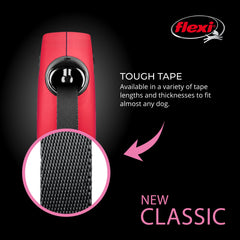 FLEXI New Classic tape leash red with one-hand brake for quick stop.