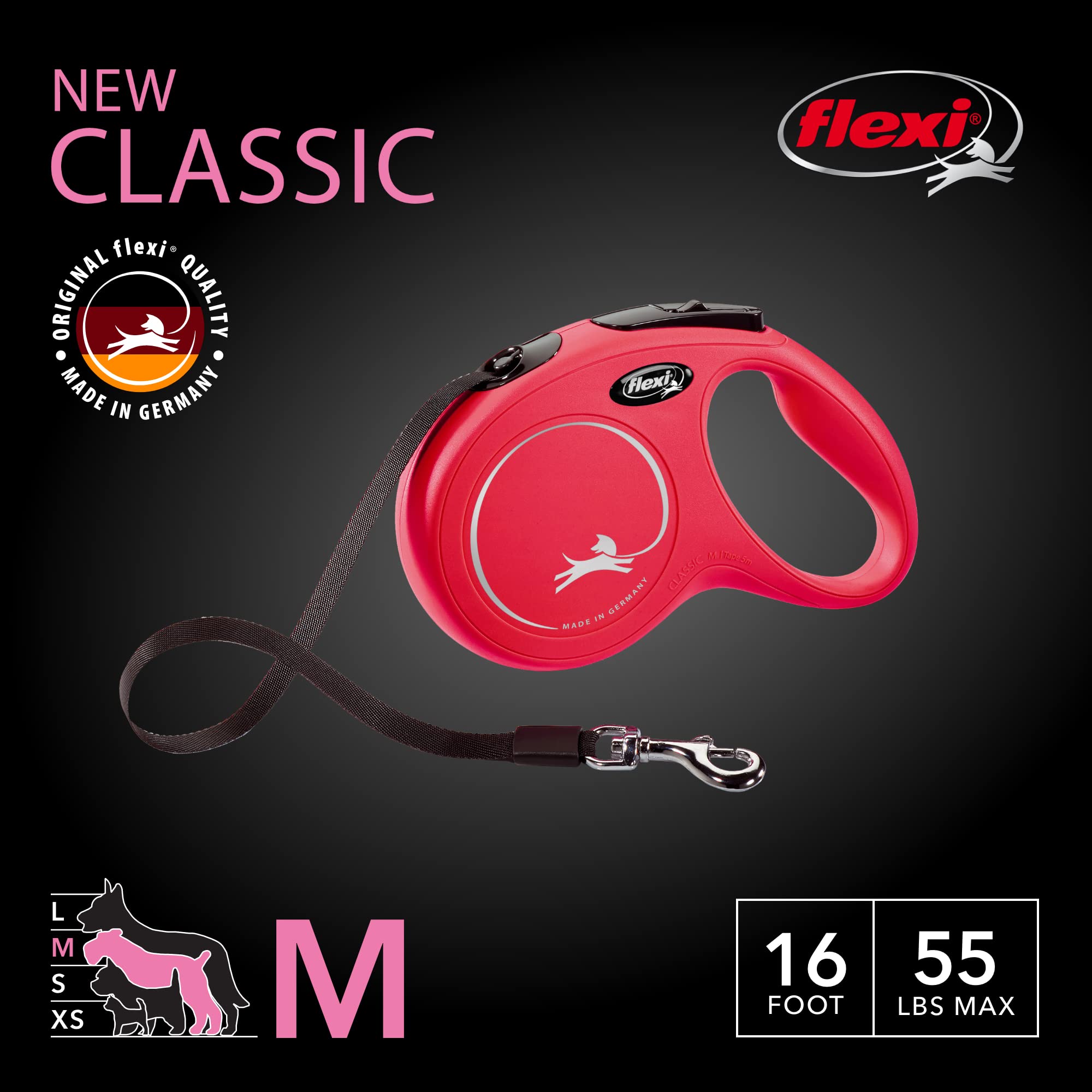 FLEXI New Classic tape leash side view highlighting compact design for easy handling