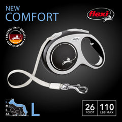 FLEXI New Comfort Tape Leash 26ft black highlights one-handed brake for quick control