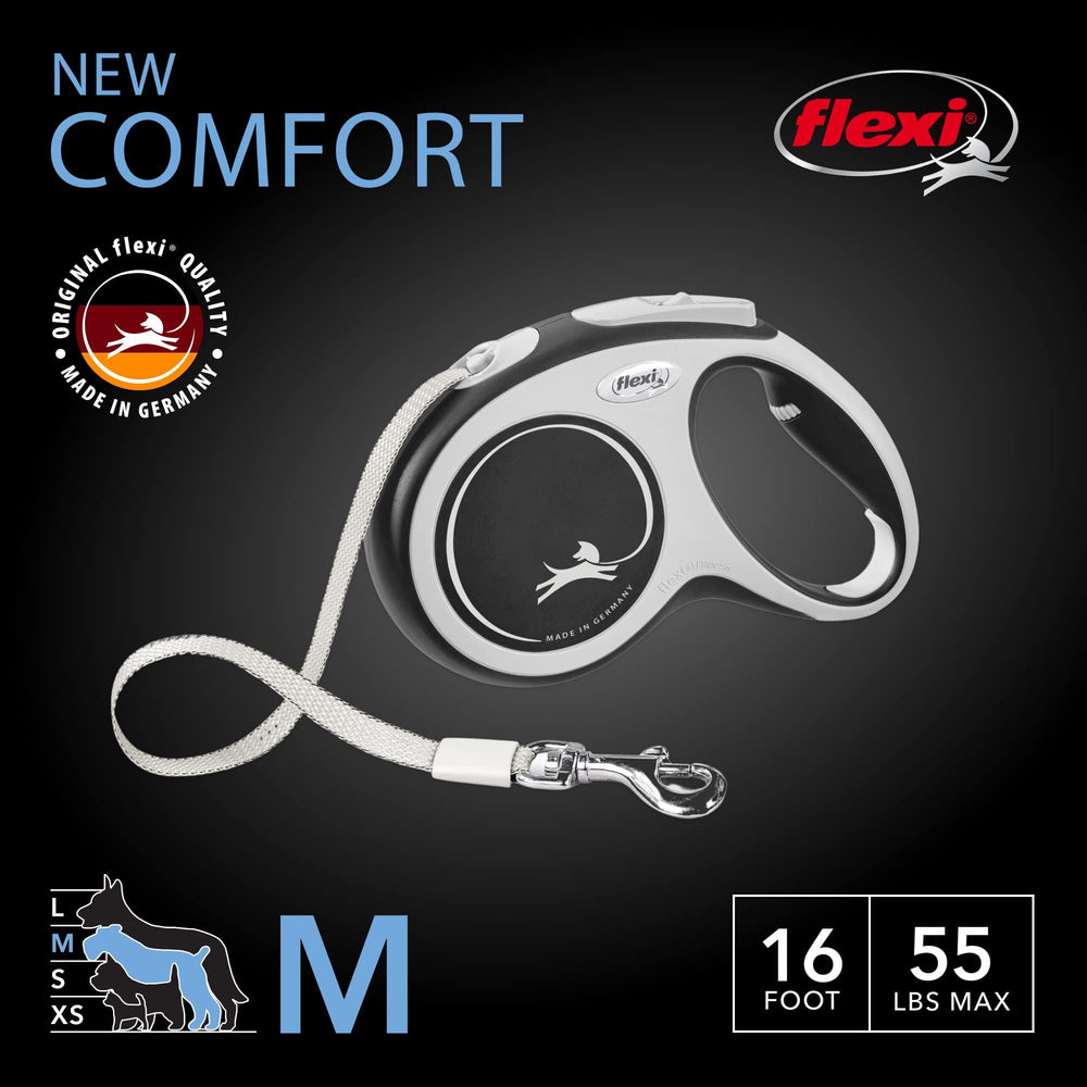 FLEXI New Comfort Tape Leash one-handed brake design provides quick, controlled stops