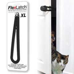 FlexLatch cat door holder latch in use allows cats through, keeps dogs out.