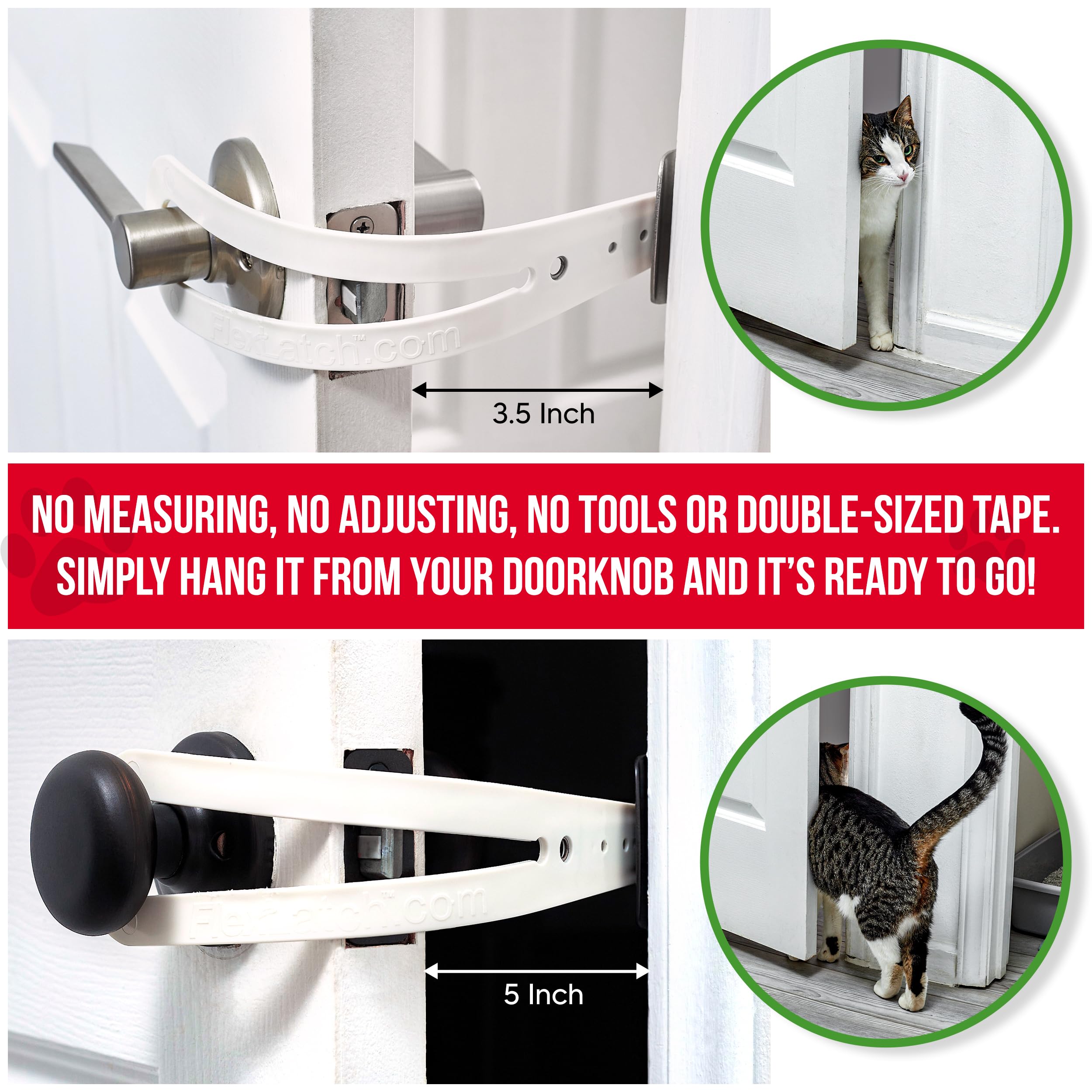FlexLatch on doorknob installation demonstrates tool-free setup and quick use.