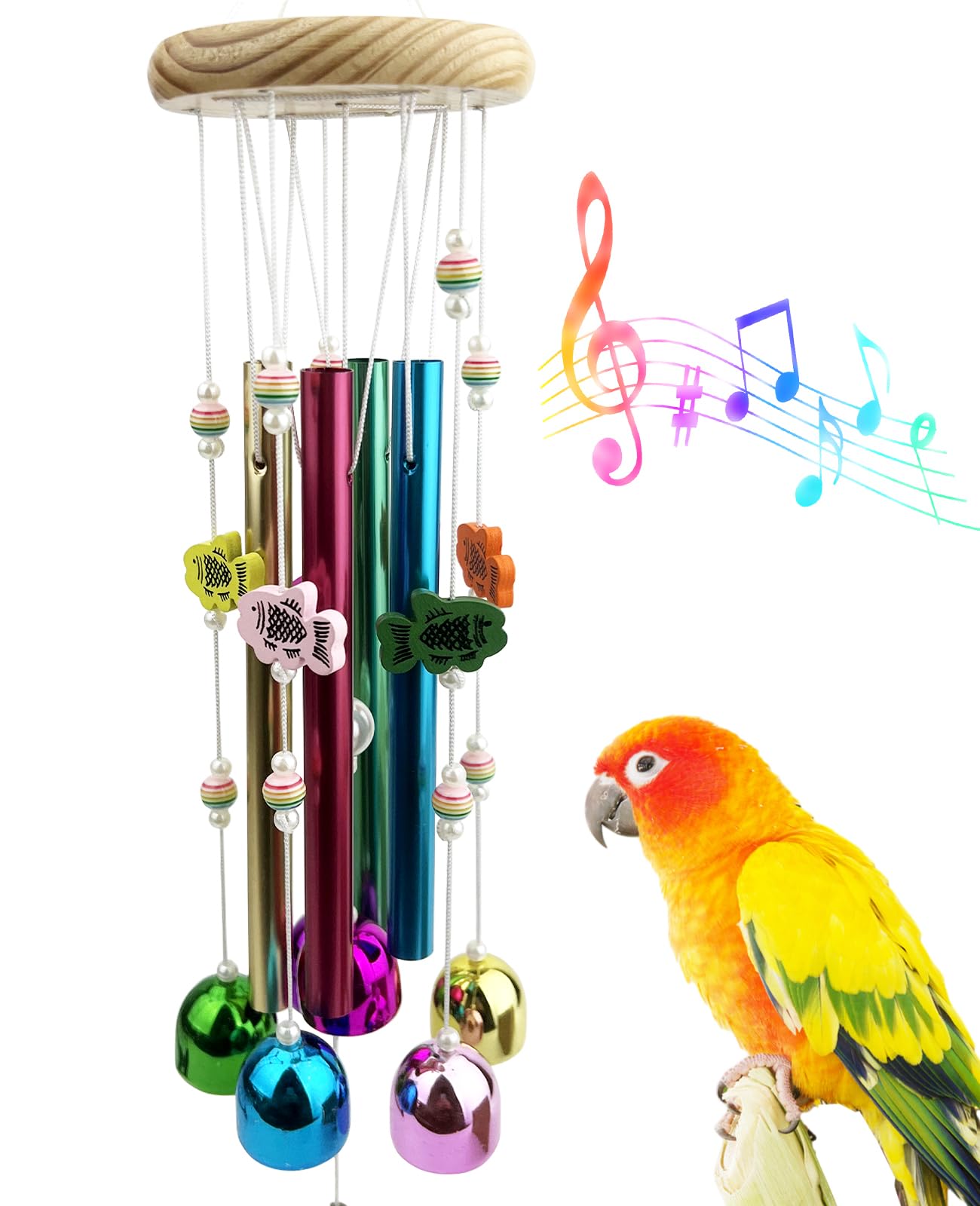 FlidRunest bird chewing toy with wind chimes on the top hook for interactive play and mental stimulation.