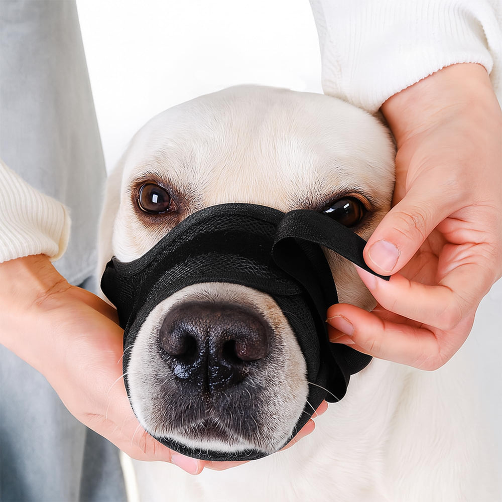 Flintstone dog-muzzle-adjustable-straps offer a snug, customizable fit.