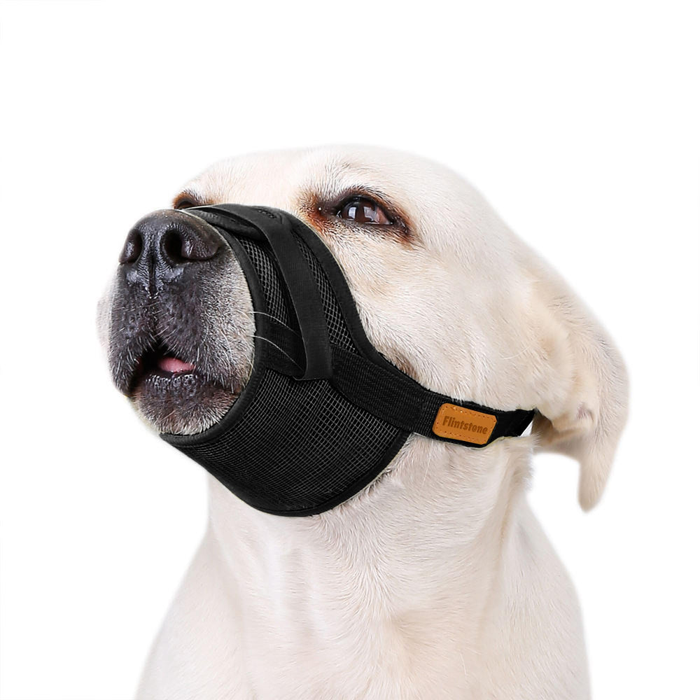 Flintstone-small-dog-muzzle-non-restrictive-design allows panting and drinking.
