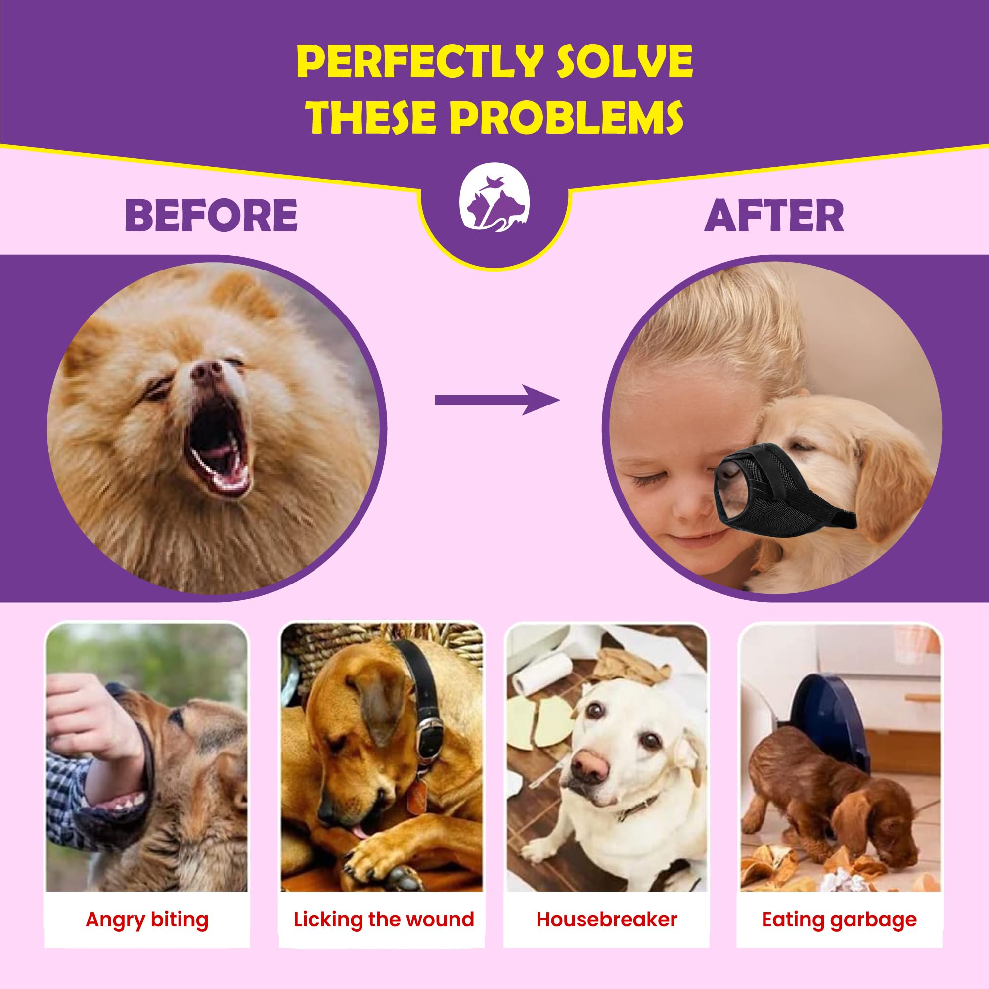 Flintstone-small-dog-muzzle-prevent-biting-barking promotes safer, calmer interactions.