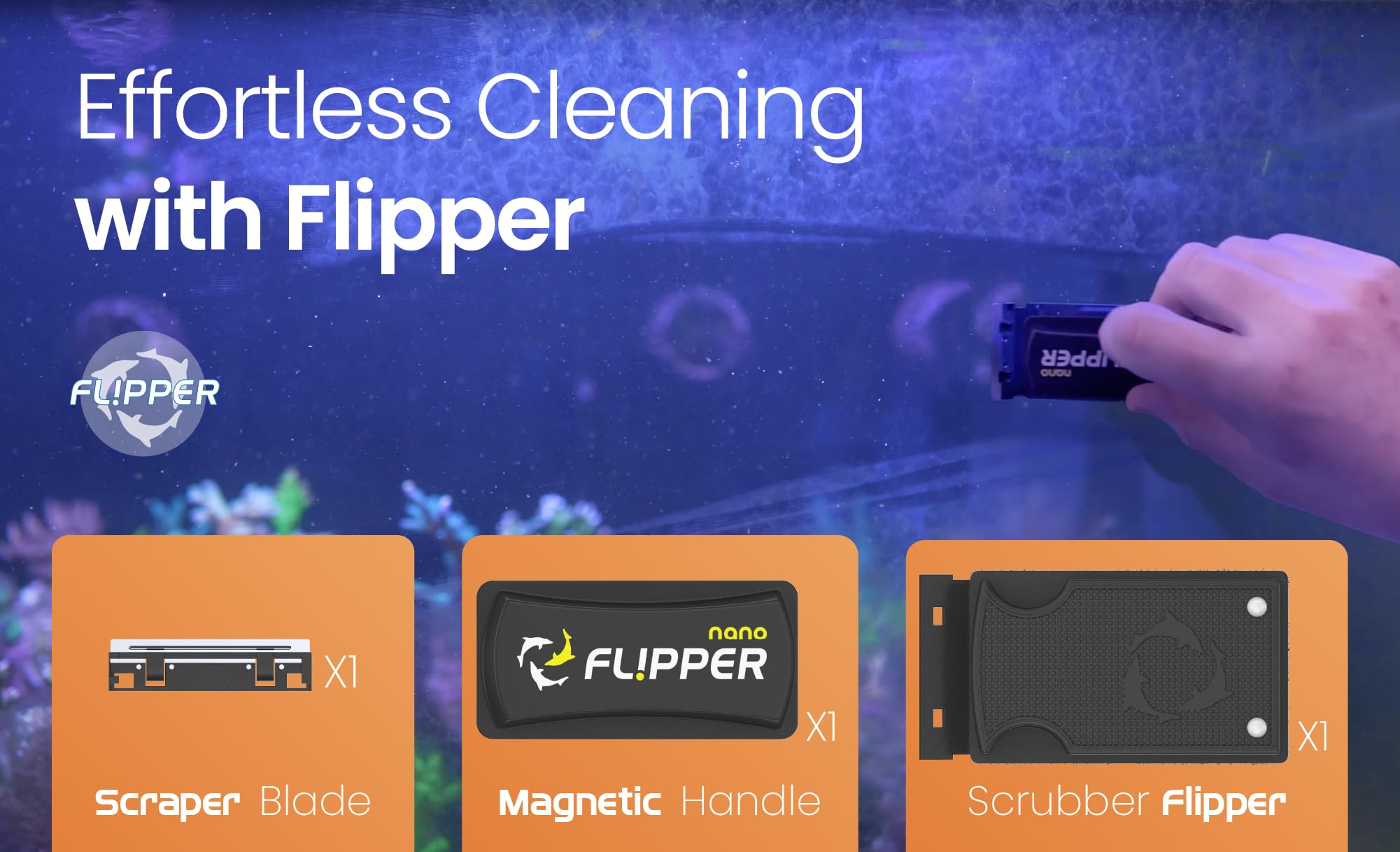 Flipper 2-in-1 design demonstrates scrubber and scraper in one unit.